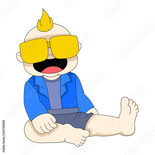baby boy sitting cool style as rapper