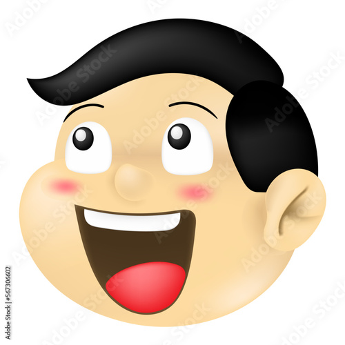 boy head with a laughing face and chubby cheeks