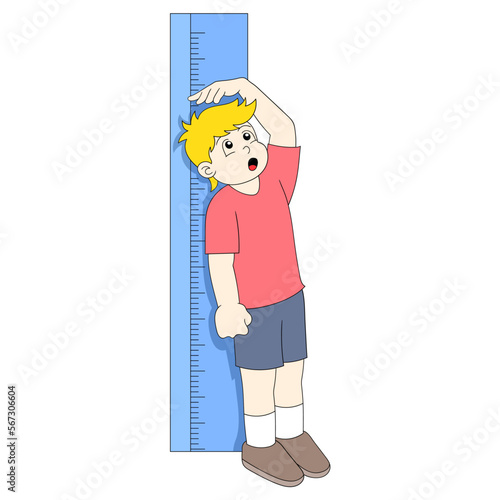 Boy is curious to measure height