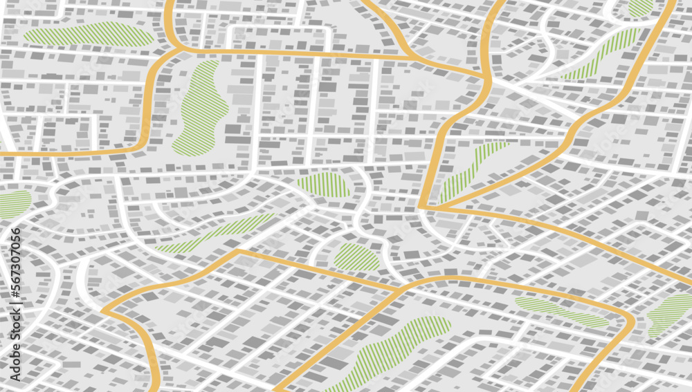 Naklejka premium View from above the map buildings. Detailed view of city. Tracking car location.. City top view. Abstract background. Flat style, Vector, illustration isolated.