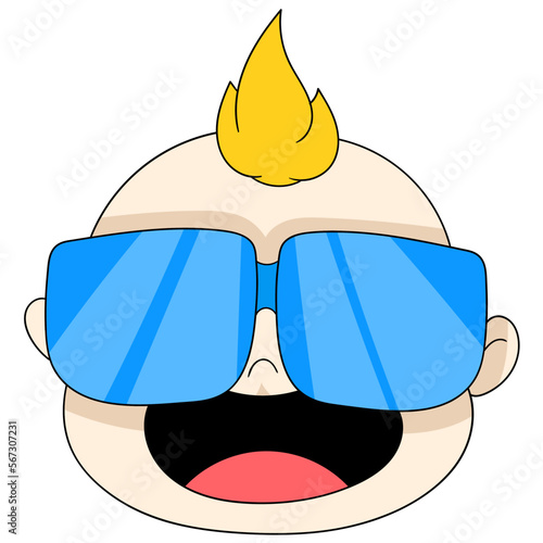 head of baby boy with spiked hair wearing cool rapper glasses