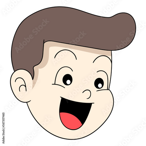 neat handsome boy head was laughing happily