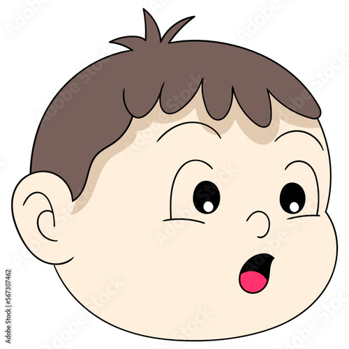 the baby boy head was gawking showing a curious expression