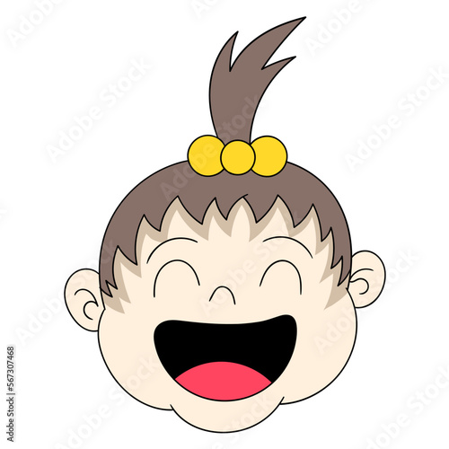 ponytailed baby girl head laughing happily