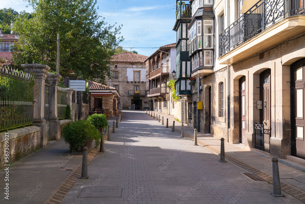 Lierganes Spain old town view of street in pretty Spanish village located 15 miles from Santander