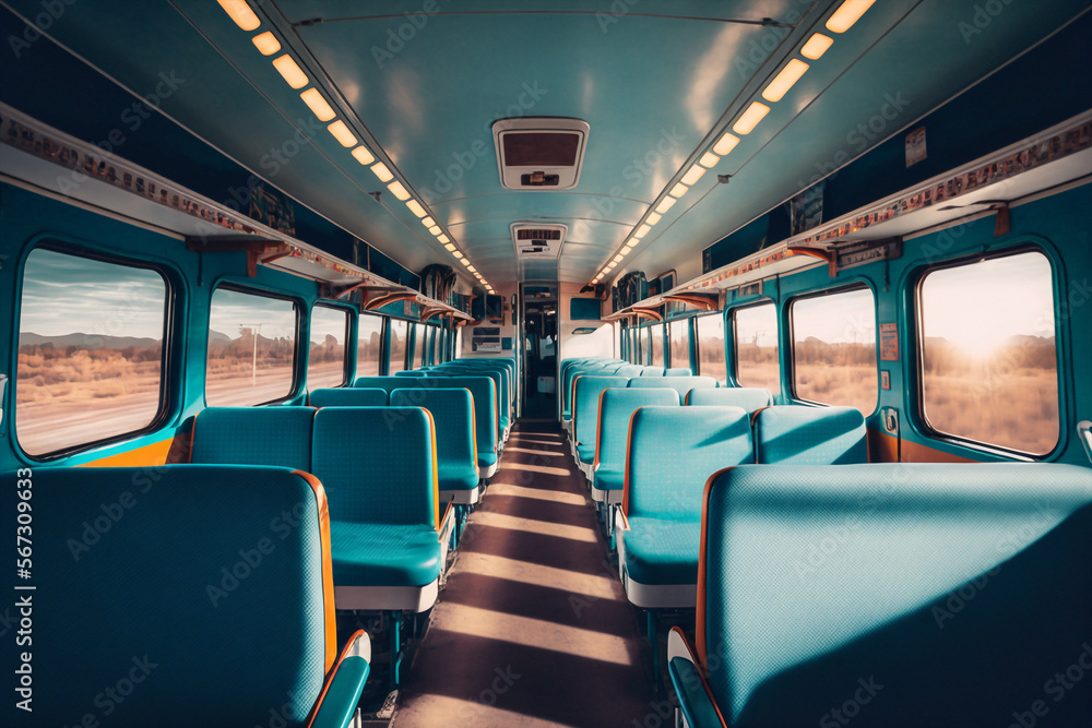 empty interior of a greyhound bus - AI generative