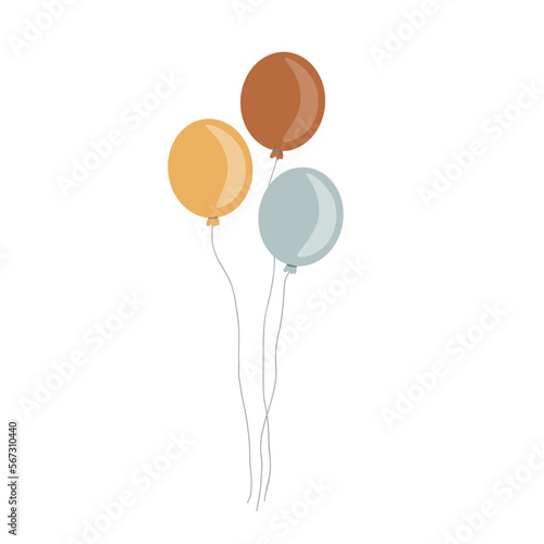 Cartoon balloons in pastel palette isolated on white. Vector hand drawn illustration isolated on white background, Scandinavian style