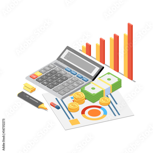 Money Calculations Isometric Composition