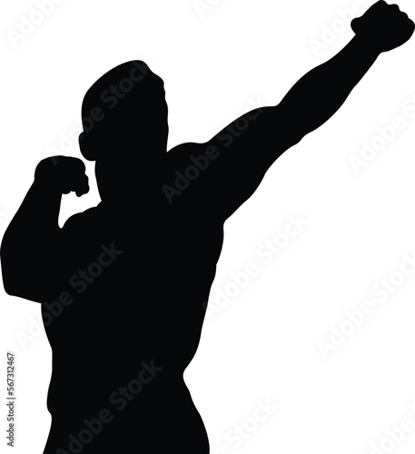 athlete bodybuilder muscular left hand up black silhouette