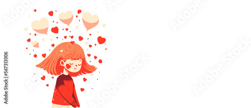 Valentines girl with lots of hearts and cheeks with a red heart illustration, transparent generative ai