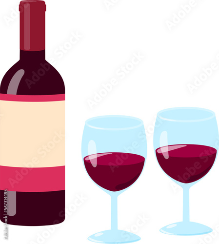 赤ワインのボトルとグラス