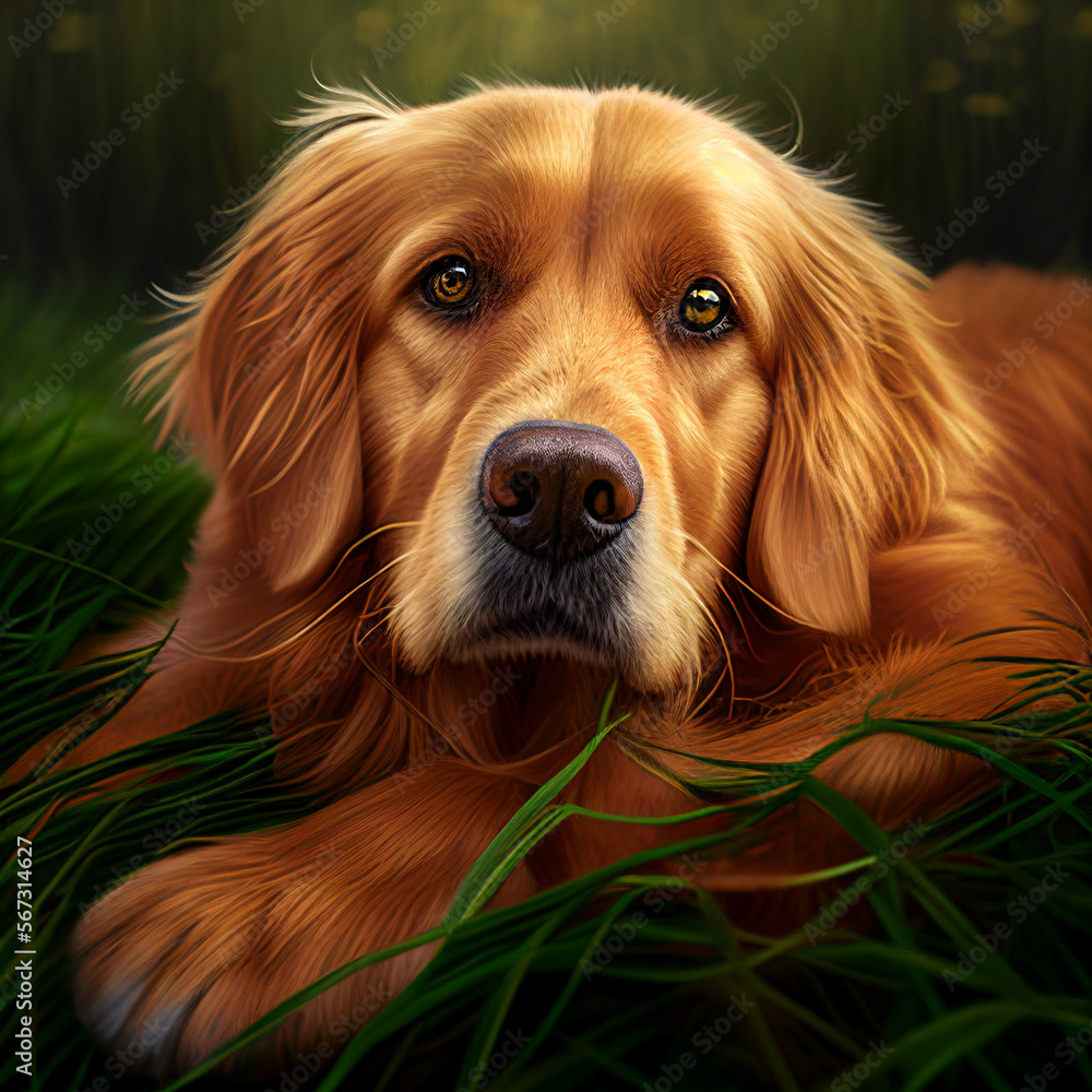 portrait of a golden retriever, generative AI portrait of a golden retriever, generative AI