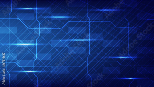 Hi tech digital technology and futuristic communication background concept. electric connecting lines as network with blue lighting