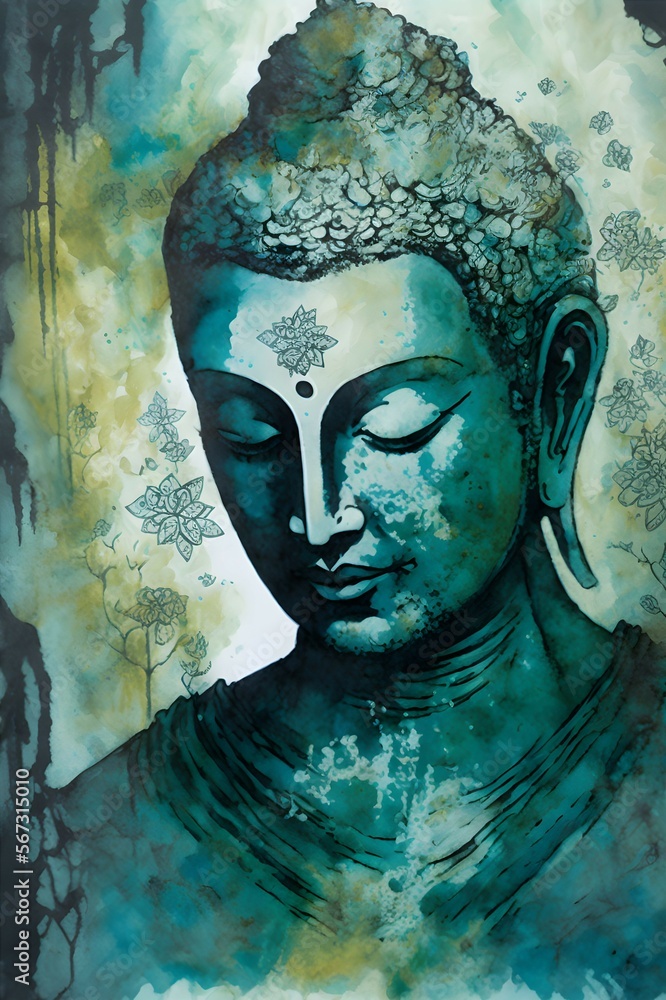 Buddha watercolor painting, Canvas and kittle painting, Mediation