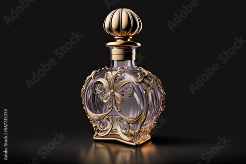 Fancy Glass Bottle of Women's Perfume on Black Background