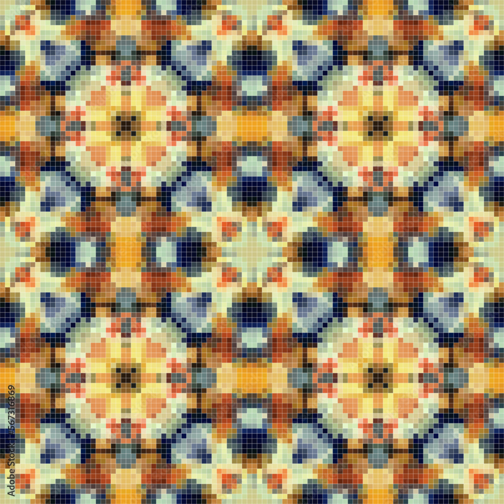 Fototapeta premium Pixel mosaic seamless pattern design, Repeat textile design.