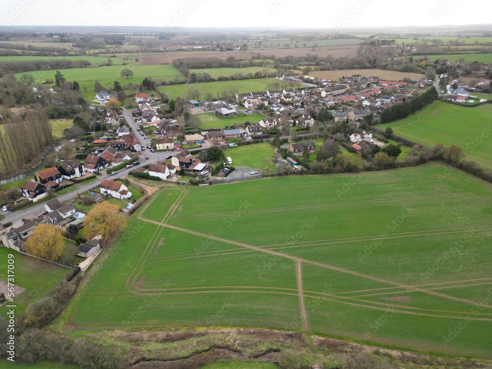 Fyfield ,small village Essex UK high angle  Drone, Aerial, view from air, birds eye view,