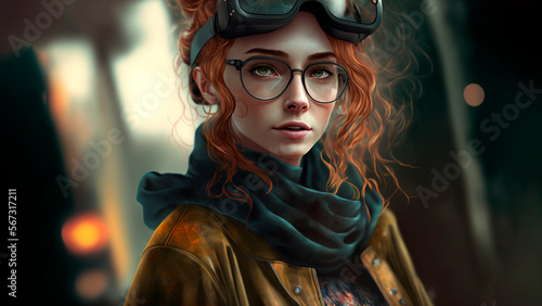 Girl with vr glasses, metaverse concept, generated ai