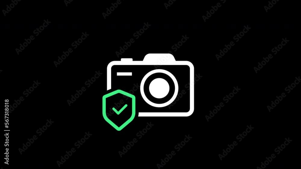 camera icon with shield sign.motion animation camera icon with shield sign.motion animation