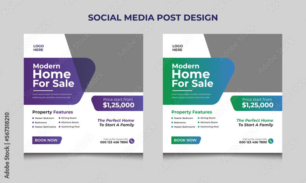 Vector modern and creative real estate social media post banner design templates
