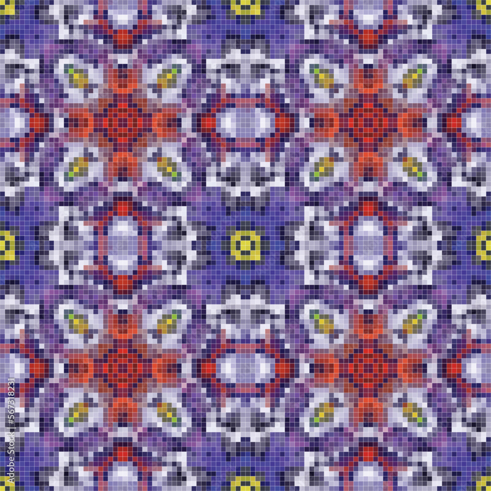 Fototapeta premium Mediterranean mosaic seamless pattern design, Repeat textile design. 