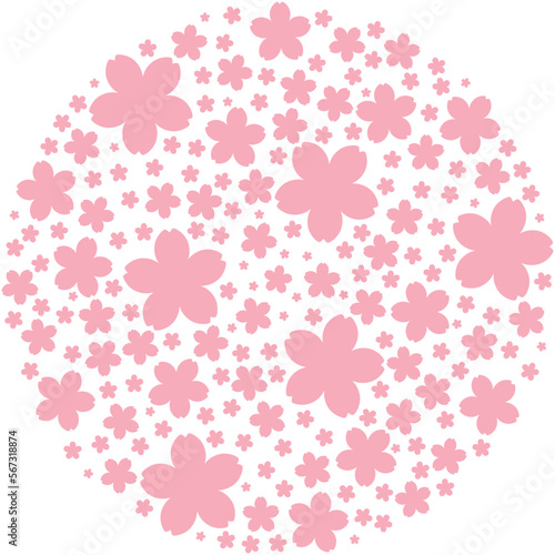 桜シルエットで埋め尽くされた円形フレームのイラスト（ピンク）