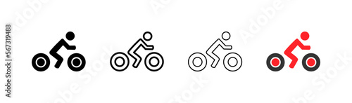 Cyclist line icon. Bicycle, sport, recreation, lifestyle, ride, pedals, wheel, speed, race, downhill, nature. Leisure concept. Vector icon in line, black and colorful style on white background
