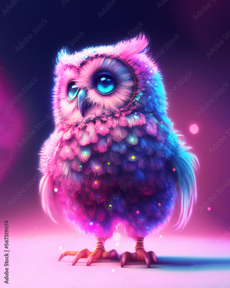 Owl with neon lights party in the night created with Generative AI
