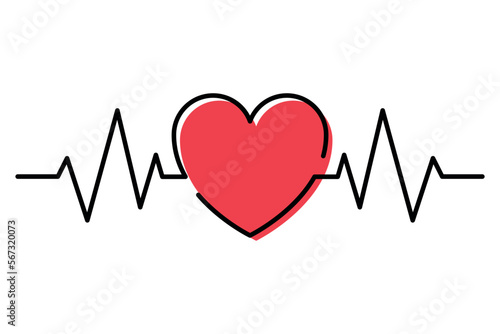 Black Ecg Heartbeat Line Into Filled Colour Heart
