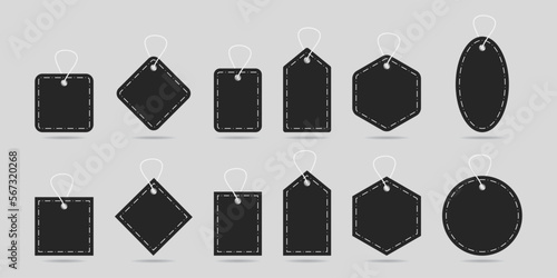 Black hanging sign label with simple shape vector illustration. Hanging sign vector template for price discount, sale label, price tag