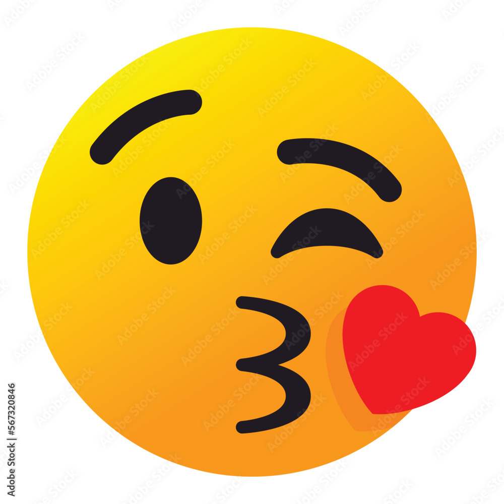 Face Blowing a Kiss vector icon. Isolated yellow face winking with puckered lips blowing a kiss, depicted as a small, red heart. Goodbye, good night, kiss sign sticker. Face Blowing a Kiss vector icon. Isolated yellow face winking with puckered lips blowing a kiss, depicted as a small, red heart. Goodbye, good night, kiss sign sticker.