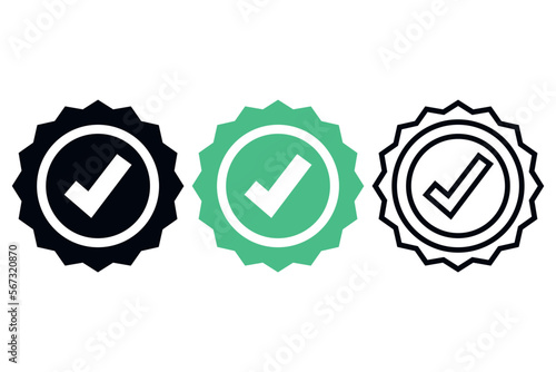 Tick In Circle Star Line Glyph Flat