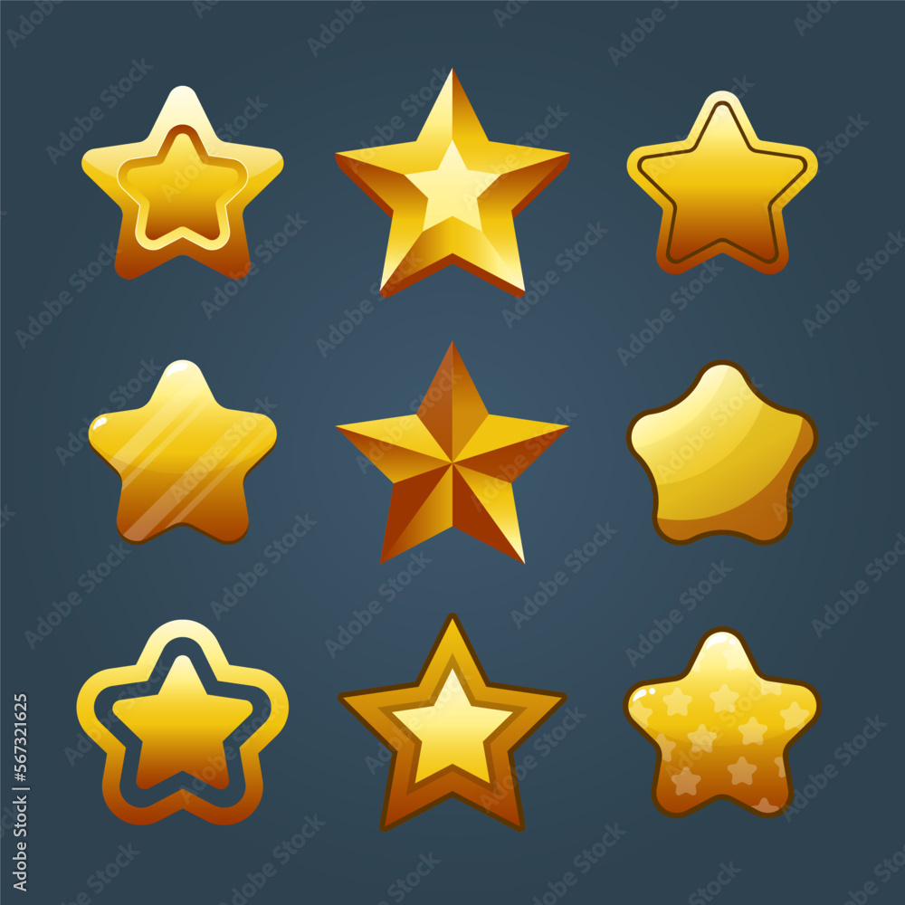 Fototapeta premium Icons set for isometric game elements, colorful isolated vector illustration of Game Stars for abstract flat game concept