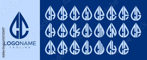 Line abstract water drop initial C CC letter logo design set