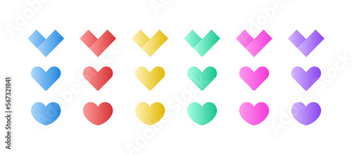 Colorful heart set icon. Relationships, happy, love, like, heal, cure, betrayal, lie, deceive. Feelings concept. Vector icon in different color on white background