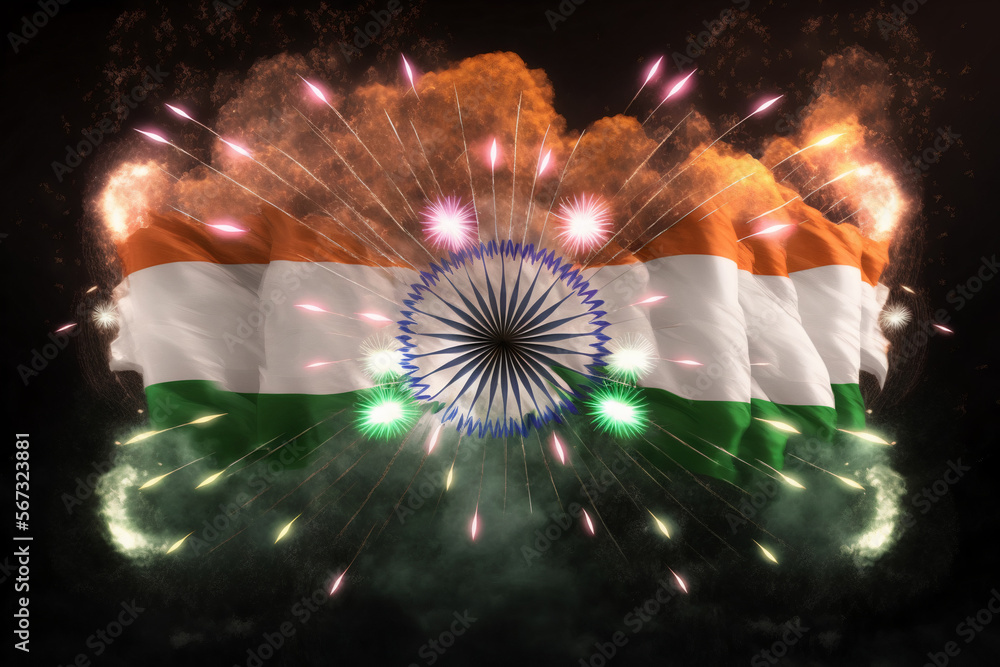 India flag on fireworks background, wallpaper independence day ...