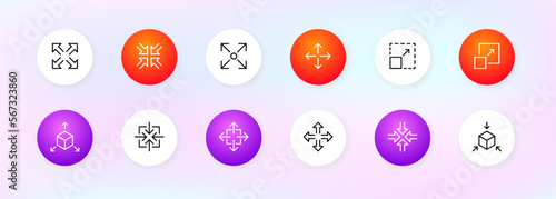 Square icon. The sign of the coordinate axes. Flat math graph sign. Set the size. Zoom in and out. Vector icons on a white background.