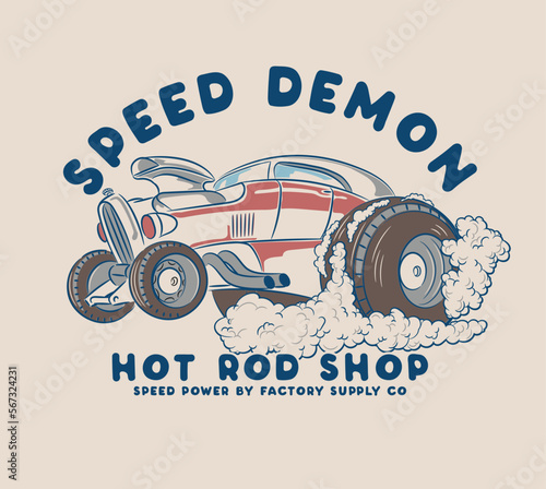 hot rod custom american race car illustration for t shirt print