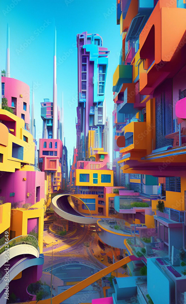 futuristic city skyline, generative ai, concept illustration, these depiction is fictitious and generated