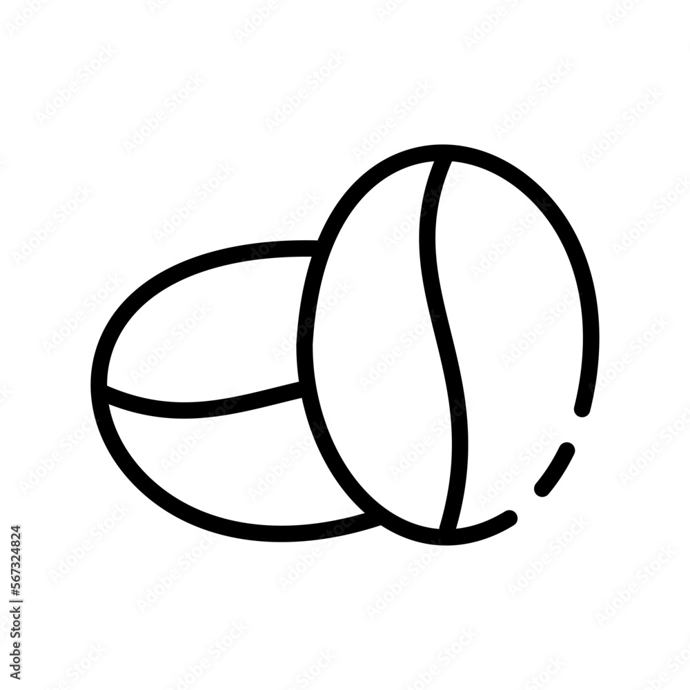 Coffee beans. Hot drink, coffee, beans, cocoa, americano, cappuccino, latte, coffee shop, barista. Beverage concept. Vector line icon on white background Coffee beans. Hot drink, coffee, beans, cocoa, americano, cappuccino, latte, coffee shop, barista. Beverage concept. Vector line icon on white background