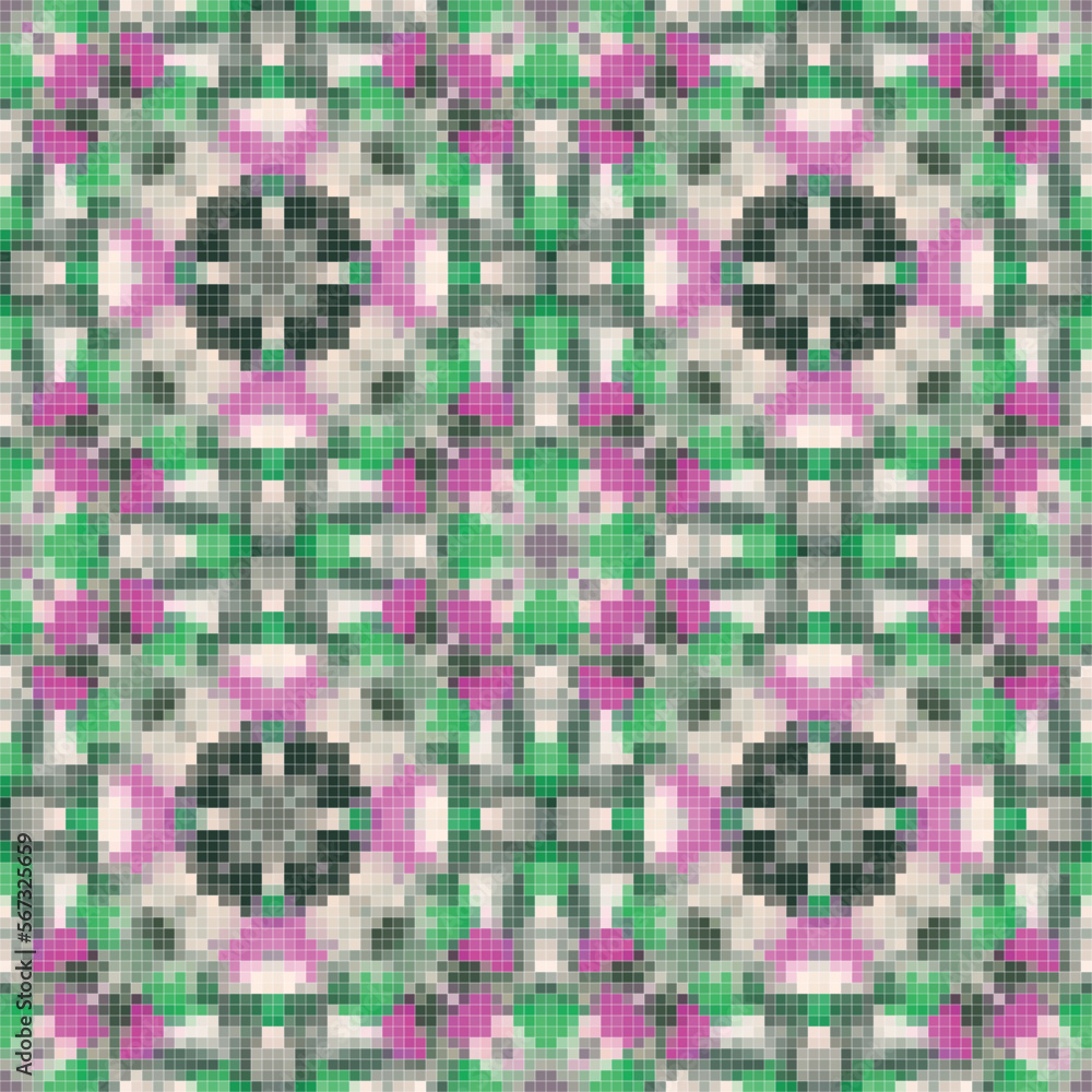Pixel mosaic seamless pattern design, Repeat textile design. 