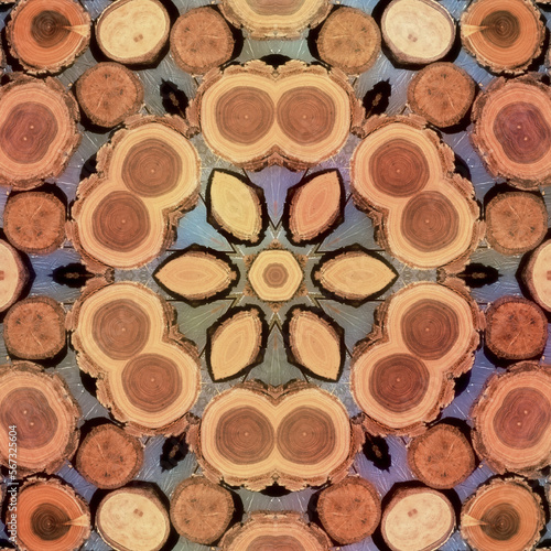 Kleine  runde Holzscheiben mit Struktur als Kaleidoskop oder Mosaik 