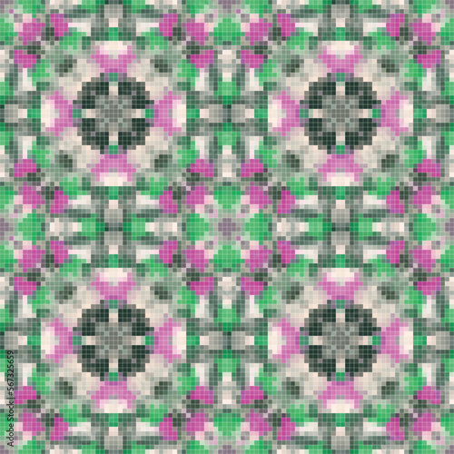 Pixel mosaic seamless pattern design, Repeat textile design. © Cubydesign