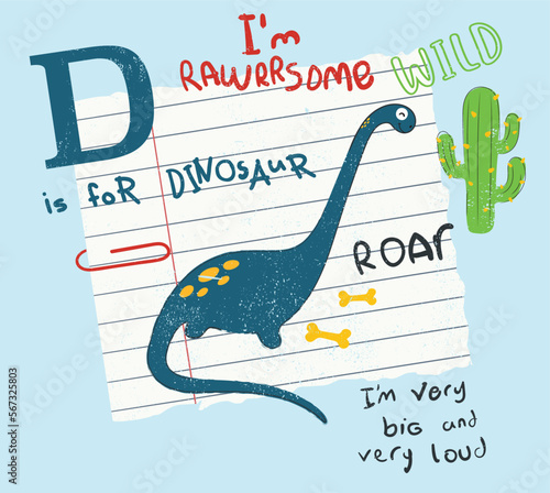 print design with cute dinosaur drawing as vector