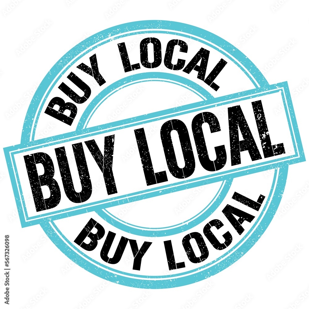 BUY LOCAL text on blue-black round stamp sign