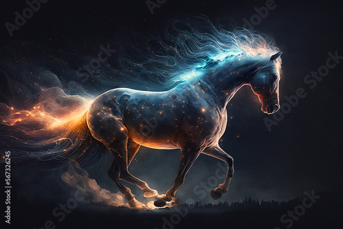 A horse made of light particle star. Generative AI 