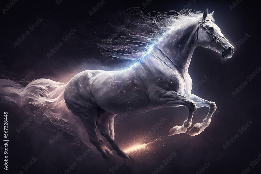 Fototapeta premium A horse made of light particle star. Generative AI