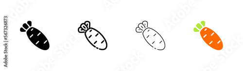 Carrot line icon. Tomato, apple, vegetables, fruits, healthy food, vitamins, vegetable garden, greens, eat. Garden stuff concept. Vector icon in line, black and colorful style on white background