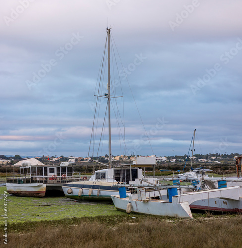 Abandoned boats on marshland photo