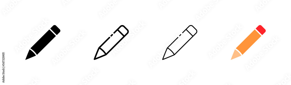 Pen set icon. Control panel, cube, art, inspiration, scroll, book, instruction, website, tune, install, adjust. Vector icon in line, black and colorful style on white background Pen set icon. Control panel, cube, art, inspiration, scroll, book, instruction, website, tune, install, adjust. Vector icon in line, black and colorful style on white background